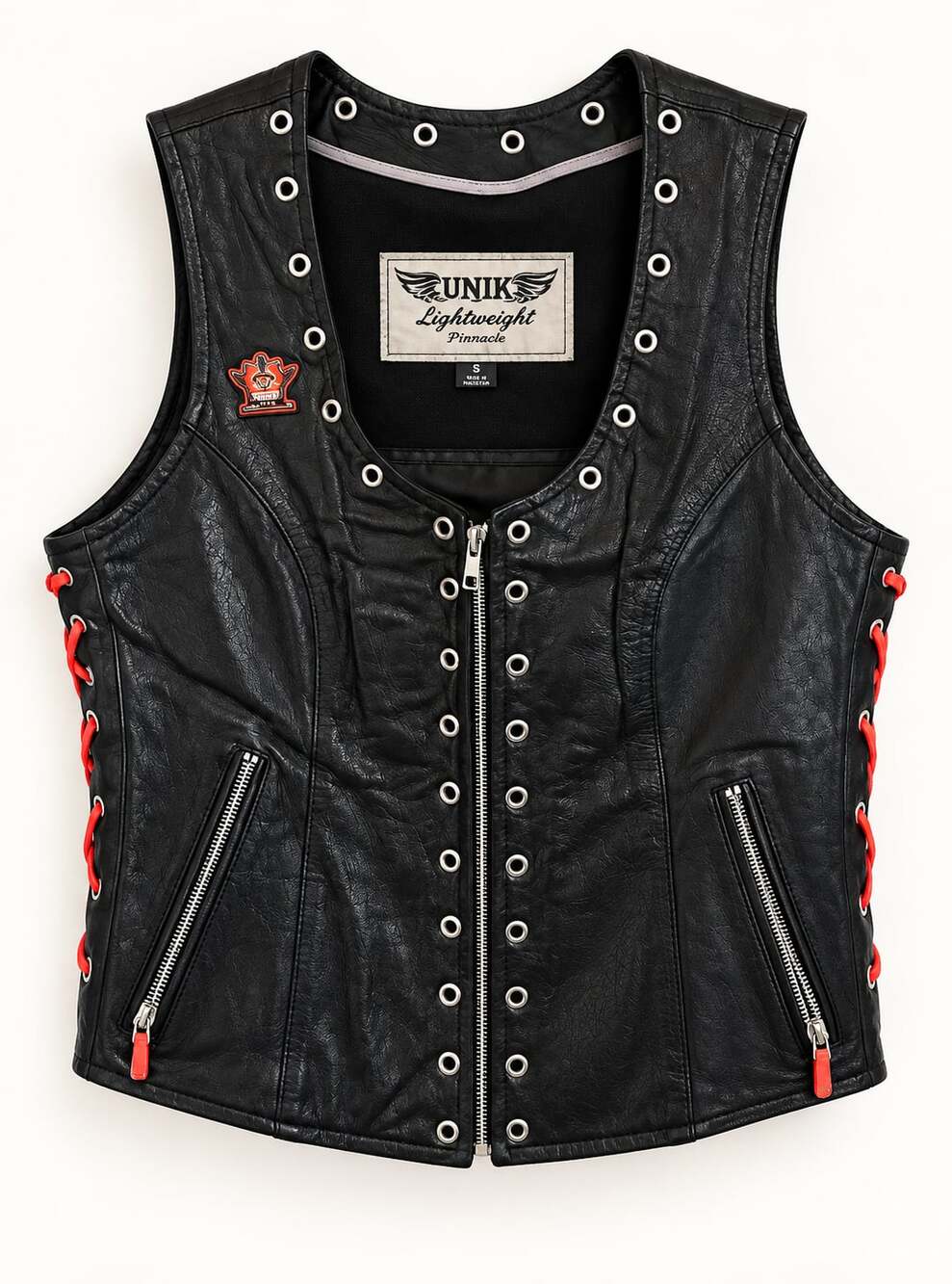 UNIK Lightweight Premium Black Leather Motorcycle Biker Vest Size S